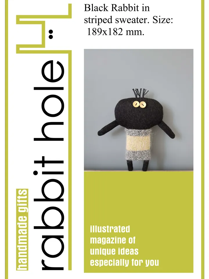 Black rabbit in sweater PDF digital Tutorial, bunny sewing pattern, sweater knitted pattern, Halloween doll sewing diy