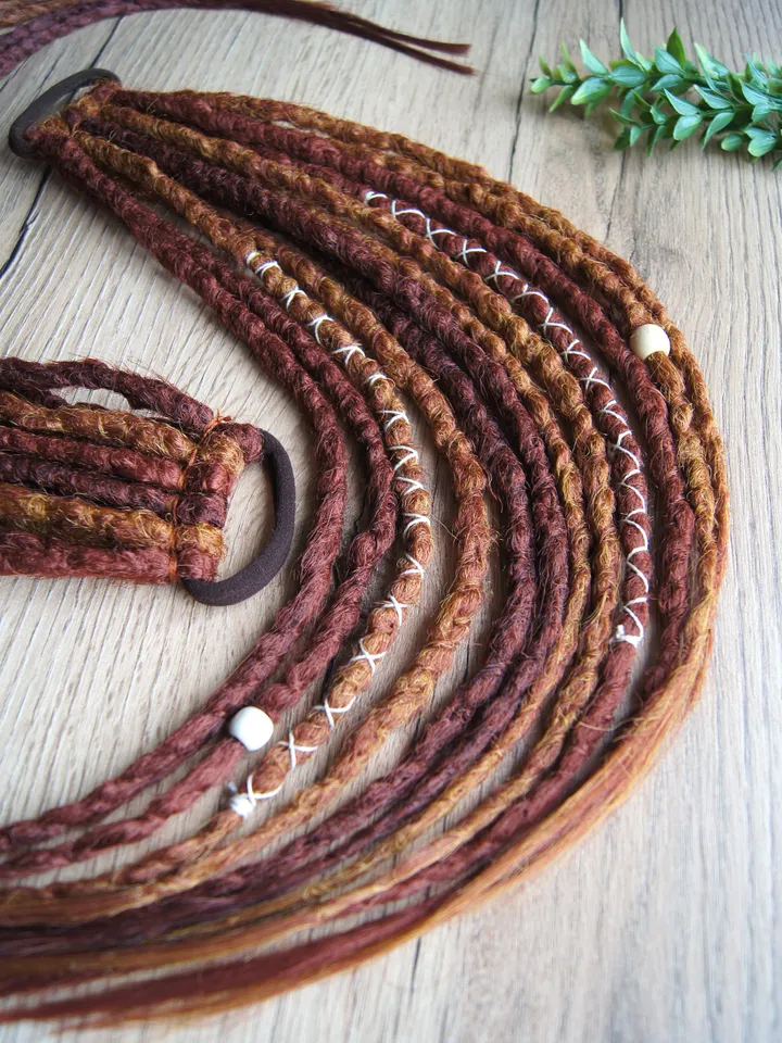 Red dreadlock extensions on hair tie 2 Ponytail synthetic dreads bronze red auburn bohemian boho style Wig Hair Falls cosplay