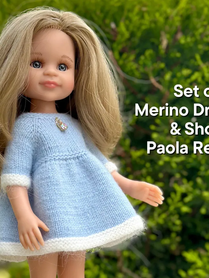 2 ITEMS Set: Dress & Shoes - Exclusive Handmade Outfit -  Paola Reina Doll, Merino, ooak