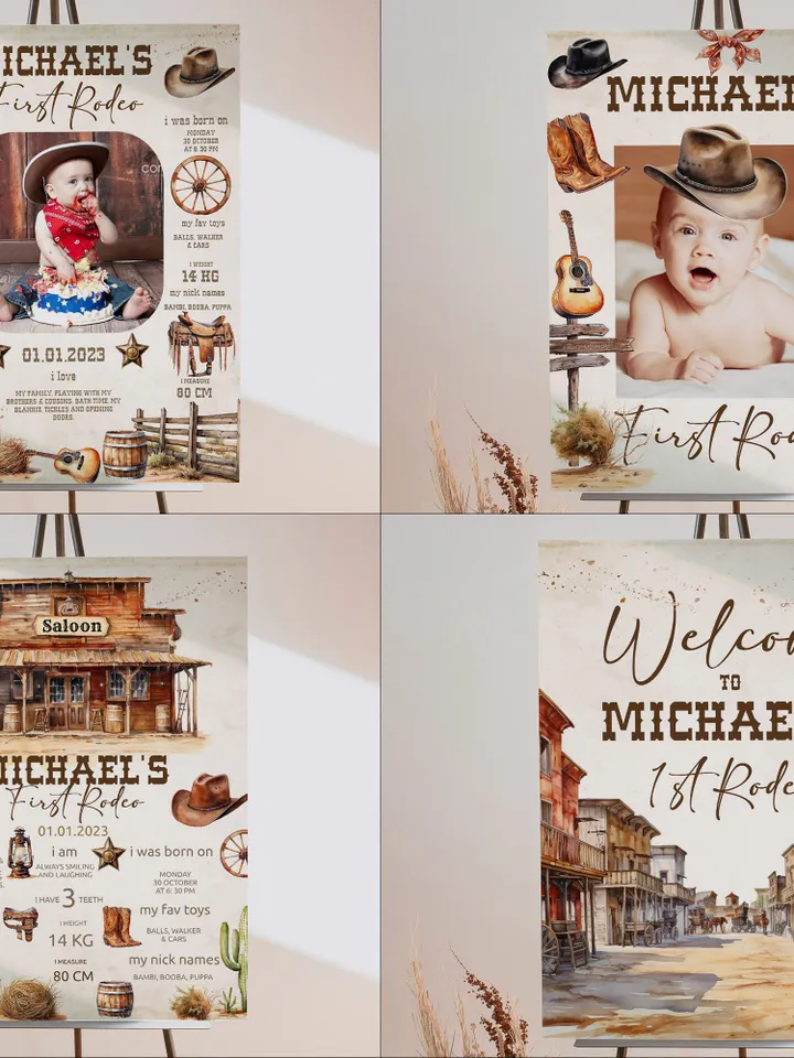 DIY First Rodeo Birthday Bundle; Editable Our little Cowboy Birthday Party Template; Wild West Birthday Party; Rodeo Birthday Party; fr12