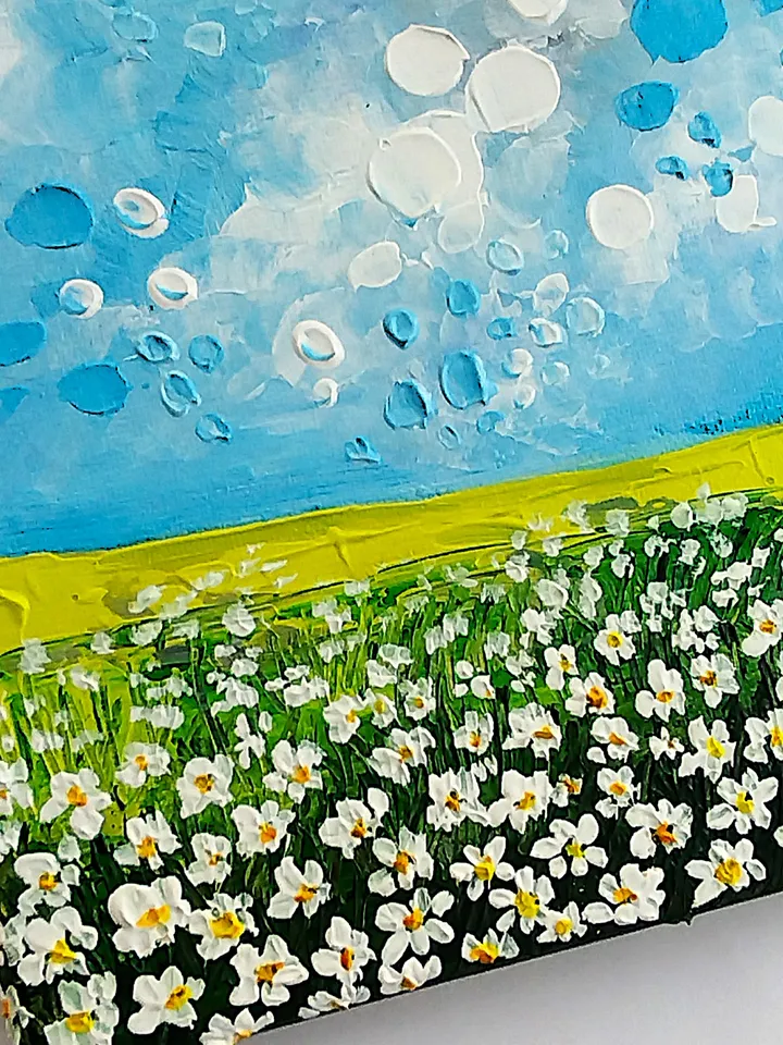 Daisies small painting Textured landscape art Mini artwork