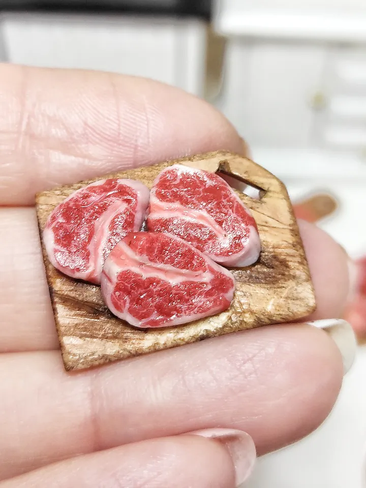 Realistic steak, meat board, meat for dolls, farm food, zoo, doll house, gift, dollhouse miniature, mini food, tiny food