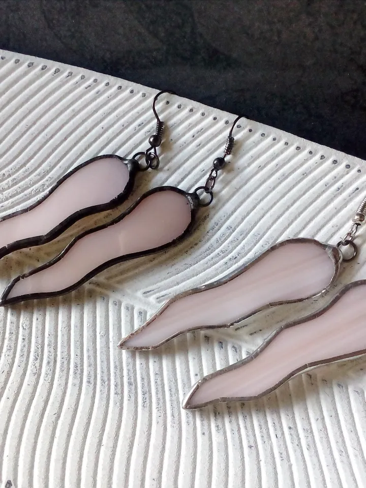 Octopus tentacle earrings, milk glass Dangle earrings, simple stained glass, Wavy curved earrings