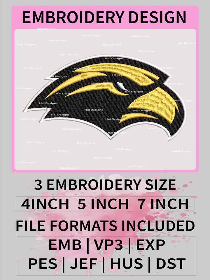 NCAA Southern Miss Golden Eagles Embroidery File, 3 Sizes, 6 Formats, NCAA Machine Embroidery Design, NCAA Logo, NCAA Teams