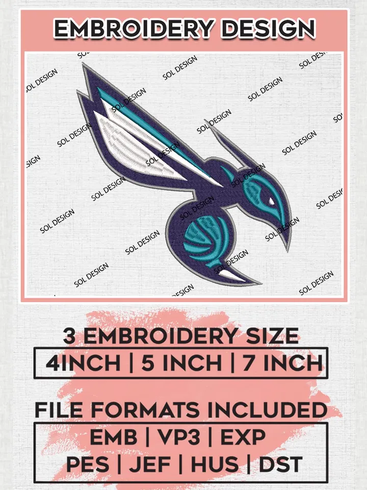 NBA Charlotte Hornets Mascot Embroidery Designs, Charlotte Hornets Embroidery Design Files, NBA Logo Machine Embroidery, NBA Embroidery Design, Digital Download