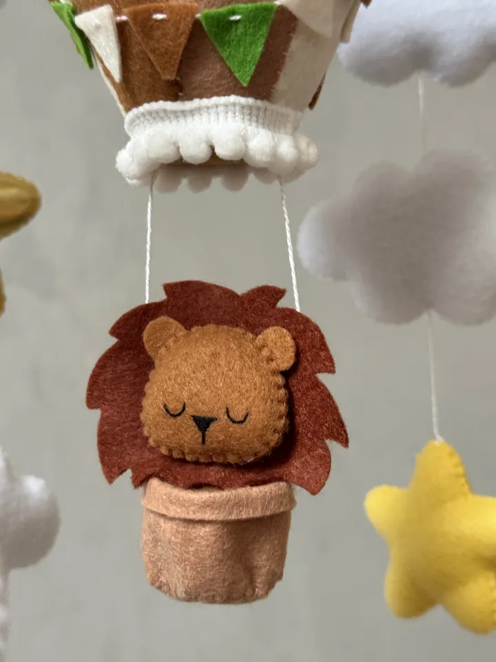 Adventure nursery crib mobile lion bear bunny, Hot air balloon mobile boy girl