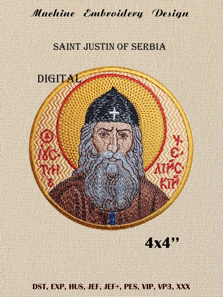 Saint Justin of Serbia embroidery design