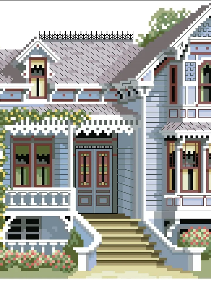 Vintage Cross Stitch Pattern Victorian House Counted Digital Download PDF