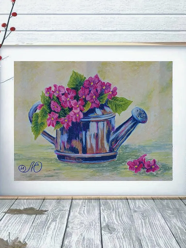Violet Painting Pansy Original Art Floral Wall Art Flower Painting Oil Pastel