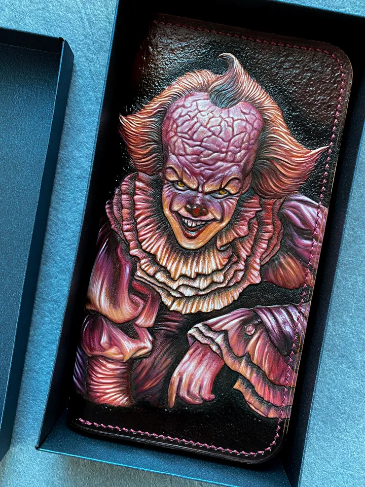 Long wallet Genuine brown leather Pennywise the Dancing Clown original handmade
