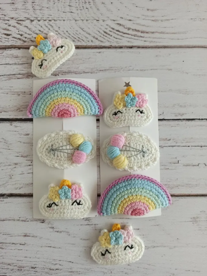Children hairpin unicorn ,hair ornament rainbow ,crochet hairpin for girl,