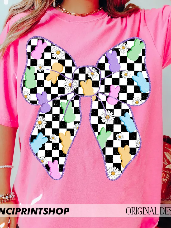 Checkered easter bow png, Easter Coquette Bow png, Easter png, Easter Bunny png, Retro Easter png, Floral Spring bow png, Easter shirt png