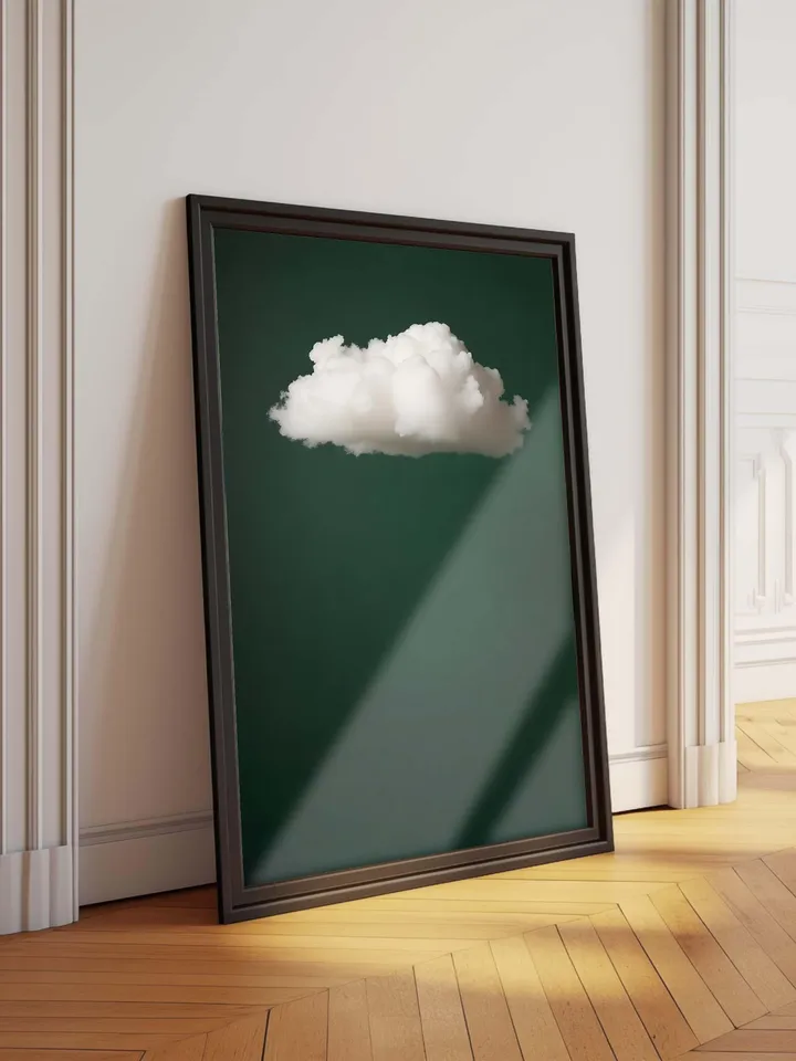 Emerald Green Cloud Wall Art Print, Bedroom Wall Decor Over the Bed Art, Above Bed Decor, Bedroom Decor, Abstract, Minimalist, Dark Green