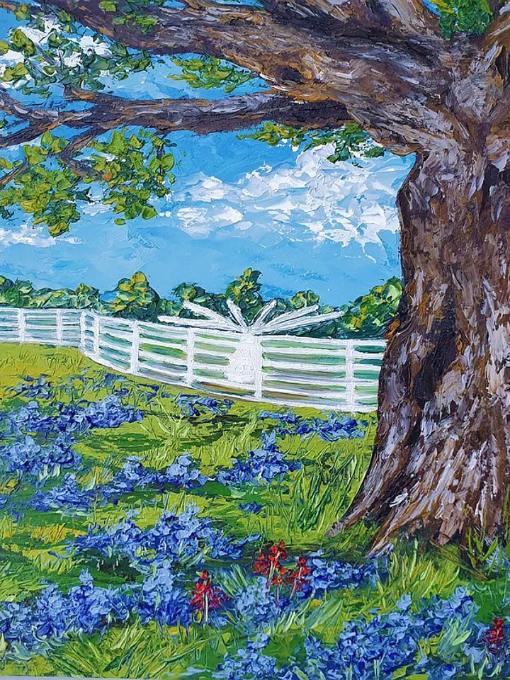Red Barn Painting Bluebonnet Original Art Texas Wall Art Impasto Oil Painting