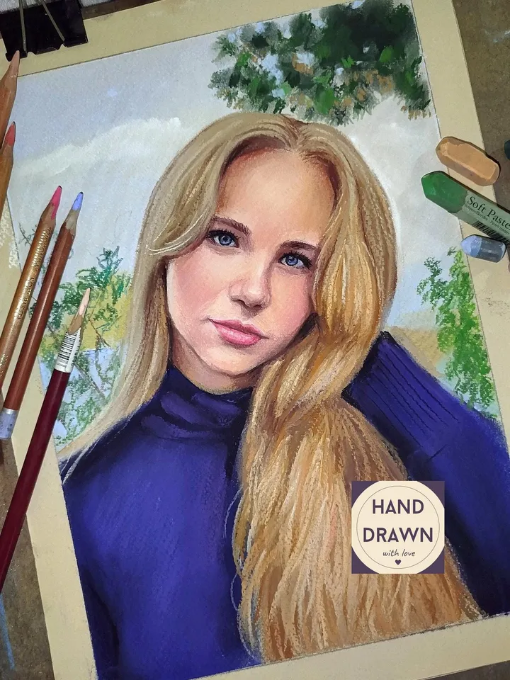 Pastel portrait of a girl | Custom pastel portrait | Hand painted Pastel Portrait From Photo | Personalized portrait painting