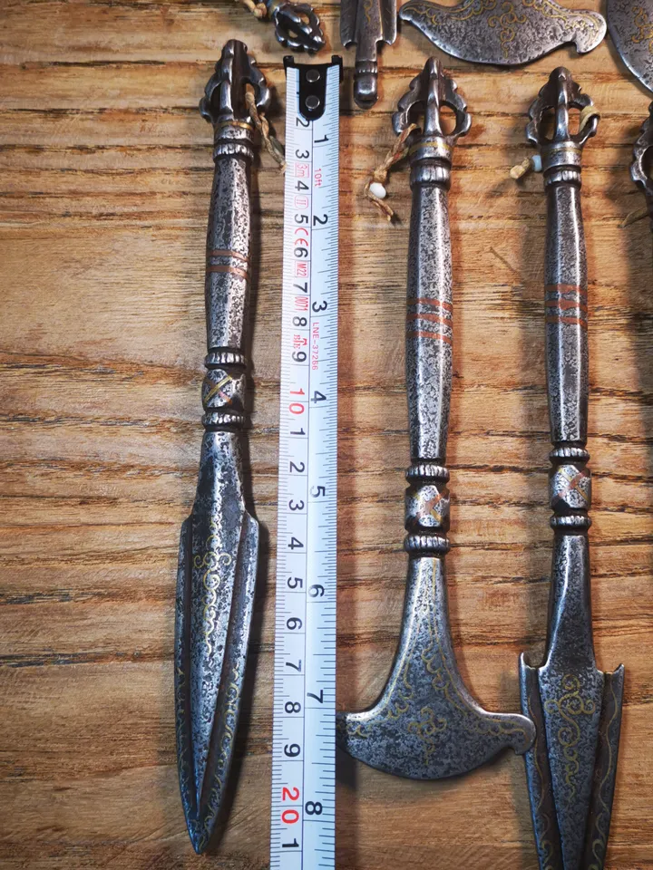 Gandhanra Handmade Antique Tibetan Tantric Practitioner Vajra Chopper Phurba Ritual Implements, 1 Set of 15 PCs,Big Size