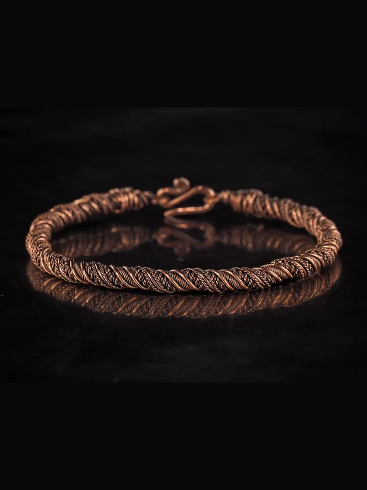 Narrow wire wrapped copper bracelet  Unique metal bangle Handmade jewelry