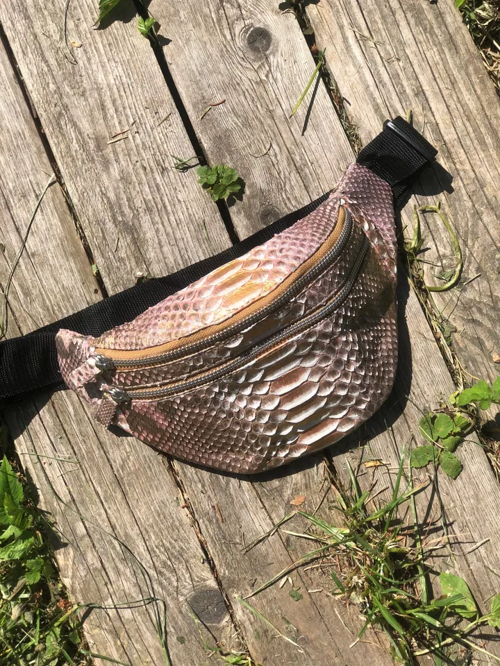 Genuine Python Skin Fanny Pack Bronze Color | Leather Belt Bag | Summer Bags | Unisex Fanny Pack | Exotic Leather Bags | Snake Print Bag