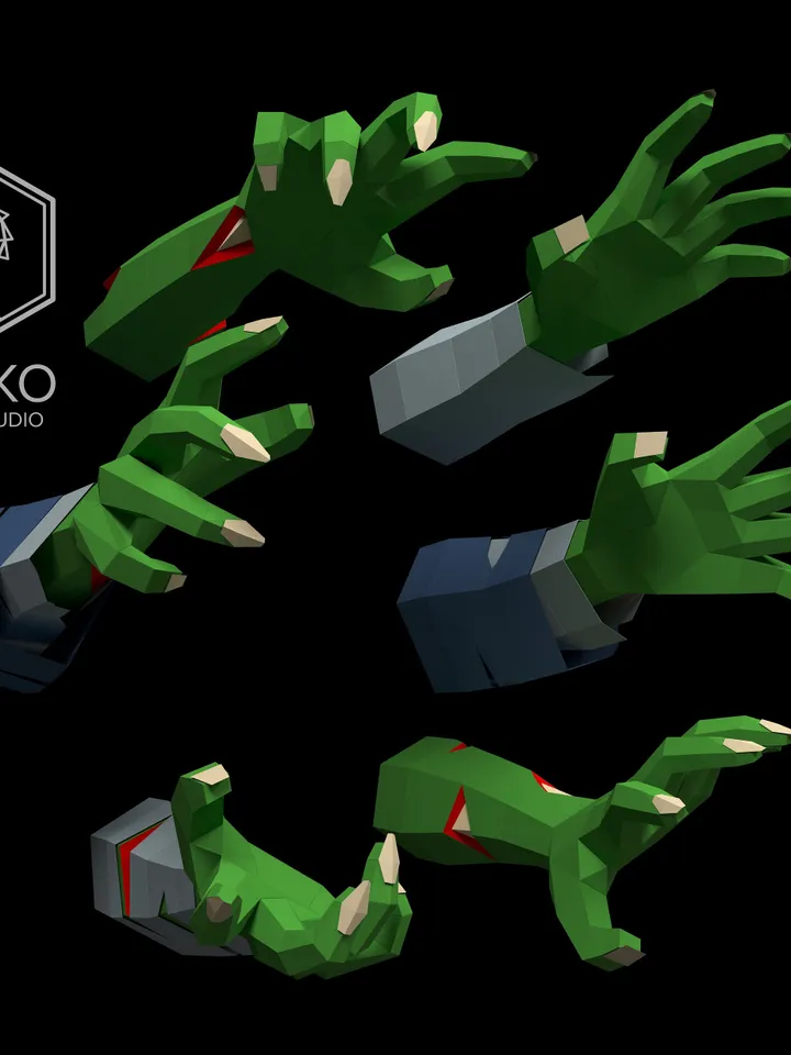 Zombie Hands Papercraft, Digital Template, PDF Download, Gurko, 3D Low Poly, Pepakura, DIY Origami Sculpture, Paper Decor, DIY Gift