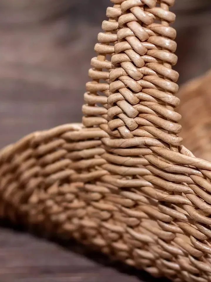 French basket Small openwork basket Wedding flowers basket Flat oval basket with handle
