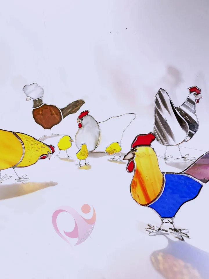 Stained Glass Chicken Suncatcher Cute Sitting Hen Decor Farmhouse Chicken Memorial Gift for Chicken Lovers