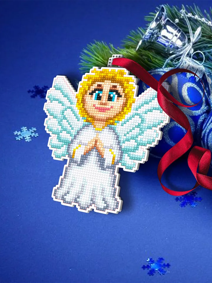 Christmas Angel cross stitch pattern PDF download Double-sided Christmas tree decor for plastic canvas, Small cross stitch chart, Noel #N102