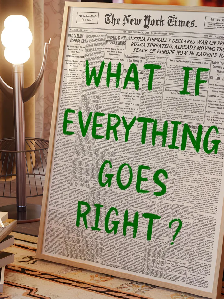 What If everything goes right Retro Newspaper Print, Trendy Wall Art, Typography Poster, Green Aesthetic, Printable Wall Art, Digital Print