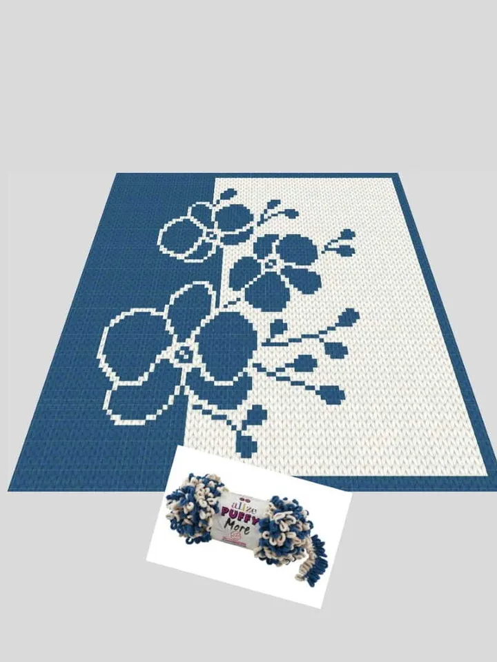 Loop yarn Finger knitted Orchid Flowers blanket pattern