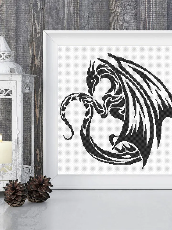 Dragon cross stitch pattern digital PDF Fantasy animal cross stitch chart Instant download PDF Dragon embroidery beginners Home decor #D4