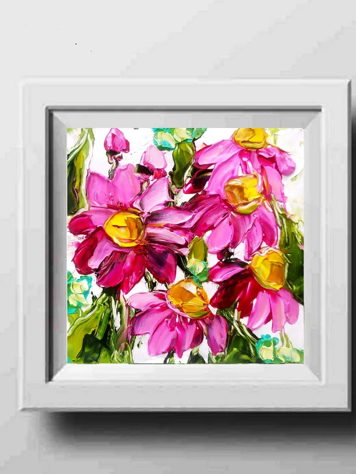Daisy Painting Floral Original Art 4 x 4 Flower Artwork Daisy Wall Art Painting Impasto Oil Painting by ArtProkopaloSv