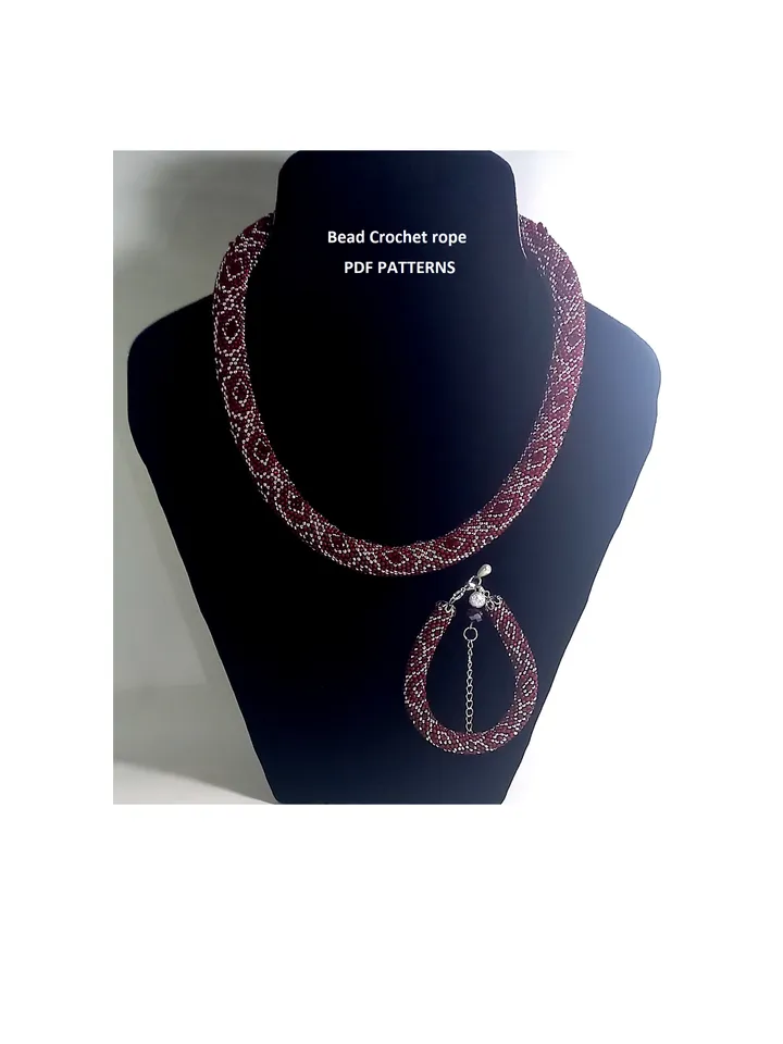 Bead crochet rope patterns for beading «Rubie» necklace and bracelet. PDF patterns, Instant Digital Download