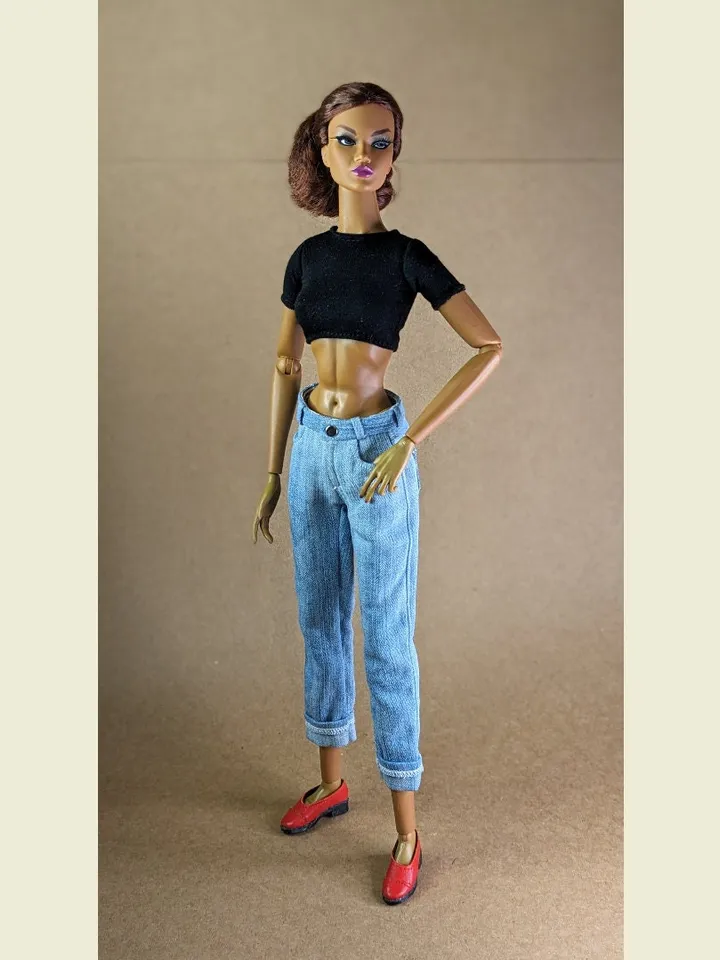 Handmade light blue Boyfriend jeans for 16 inch Fashion Royalty dolls (FR16)