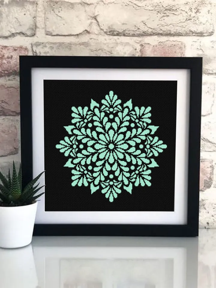 Flower mandala cross stitch pattern PDF download Floral mandala pattern digital PDF, Monochrome cross stitch chart, Mandala ornament #M230