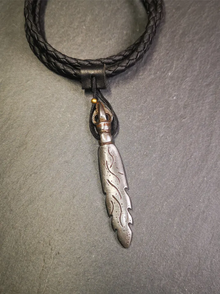 Gandhanra Vintage Tibetan Buddhism Amulet,Fire Vajra Sword of Wisdom Buddha Manjushri, Made of Cold Iron,2.8"