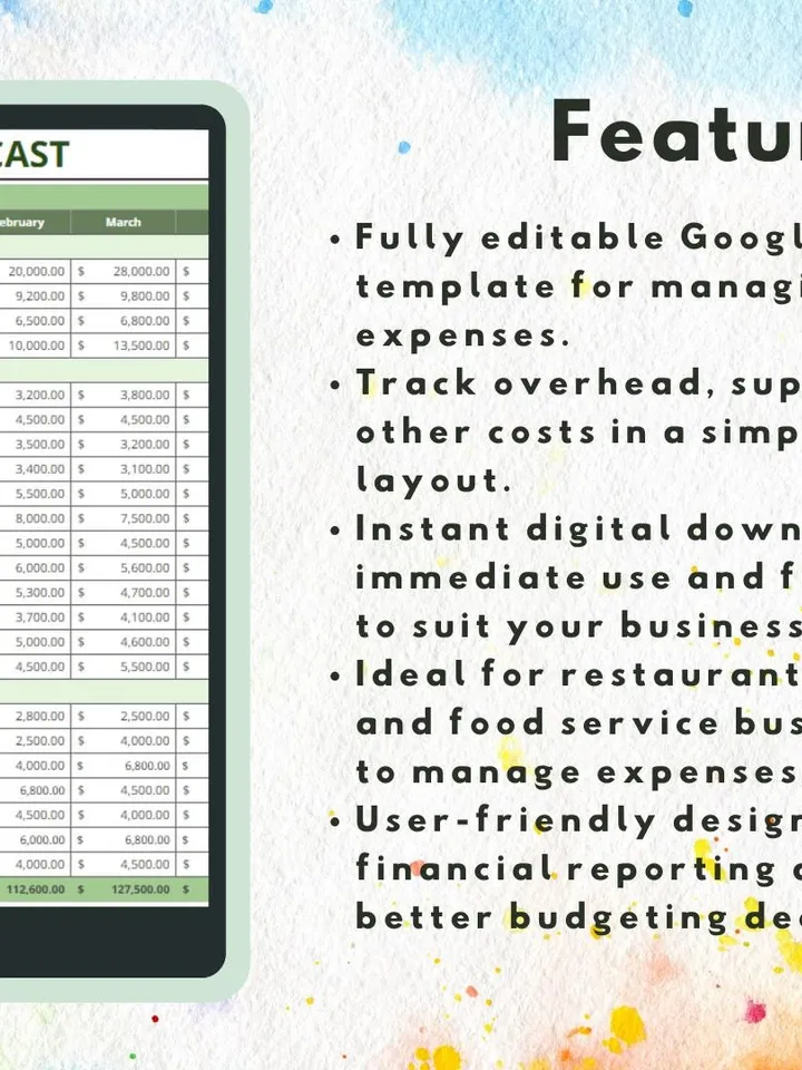Restaurant Expense Report Template, Editable Google Sheets, Easy-to-Use, Digital Download for Cafes, Food Service, Small Businesses