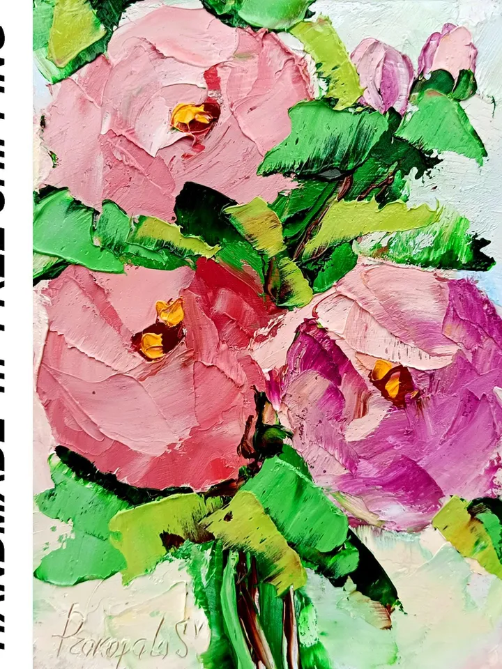 Pink Peonies painting Flowers original oil painting Small Original art Peony wall art Pink peonies artwork Floral wall decor art Gift 7x5 in