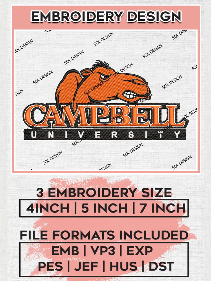 NCAA Campbell Fighting Uni.versity Football Team Logo Embroidery Design Files, NCAA Campbell Fighting Camels Machine Embroidery, NCAA Teams, Game Day, 3 sizes, NCAA Machine embroidery designs, Digital Download