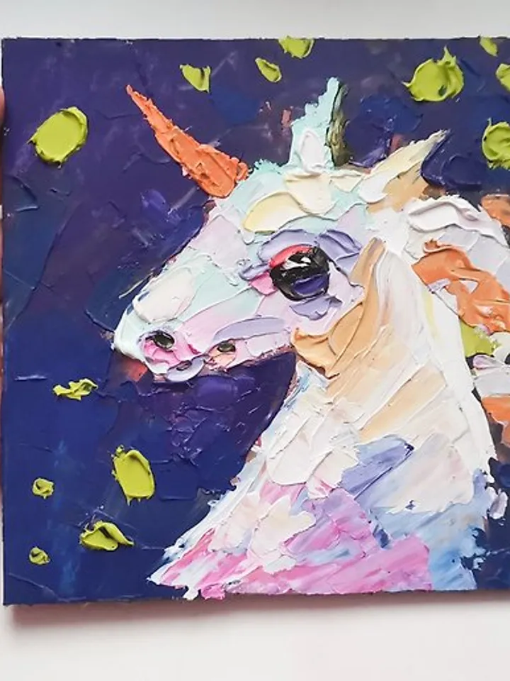Unicorn Painting Fairy Original Art Oil Painting Wall Decor Horse Artwork