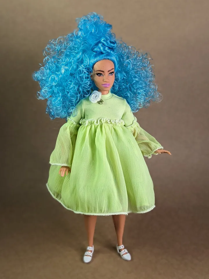 Handmade green puffy dress for 1/6 scale fashion female dolls