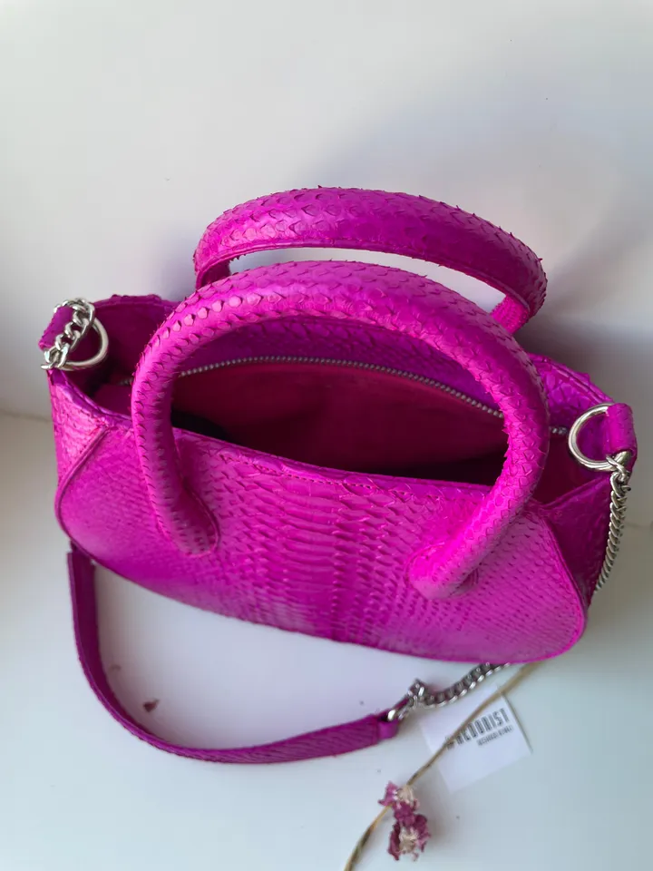 FAST DELIVERY Genuine python skin top handle fuchsia bag | handmade designer bags | exotic leather bags | summer classy elegant leatherbag |