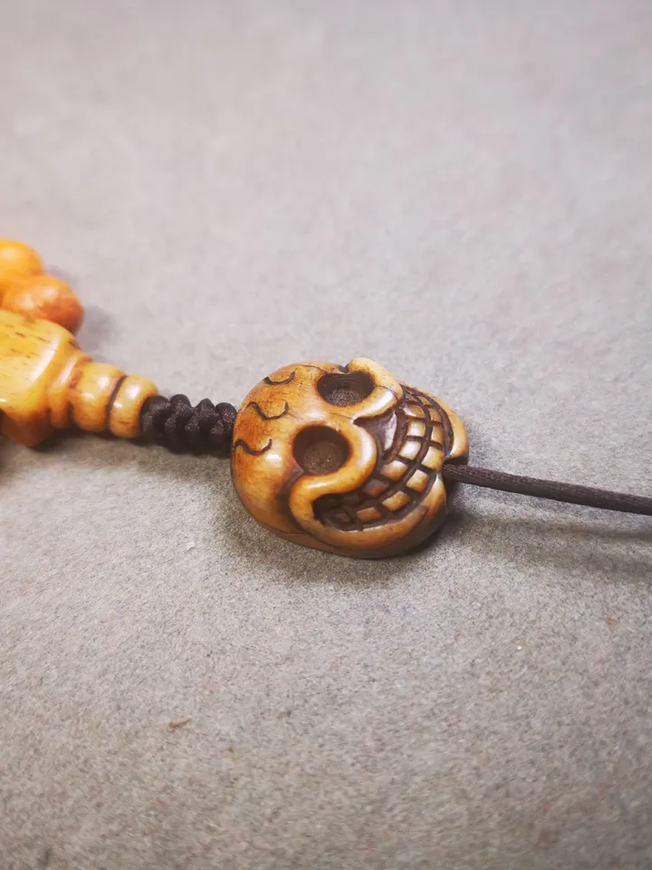 Gandhanra Handmade Tibetan Pendant Bead,Bone Carved Spacer Bead for Mala,Skull Sitavana Amulet Pendant