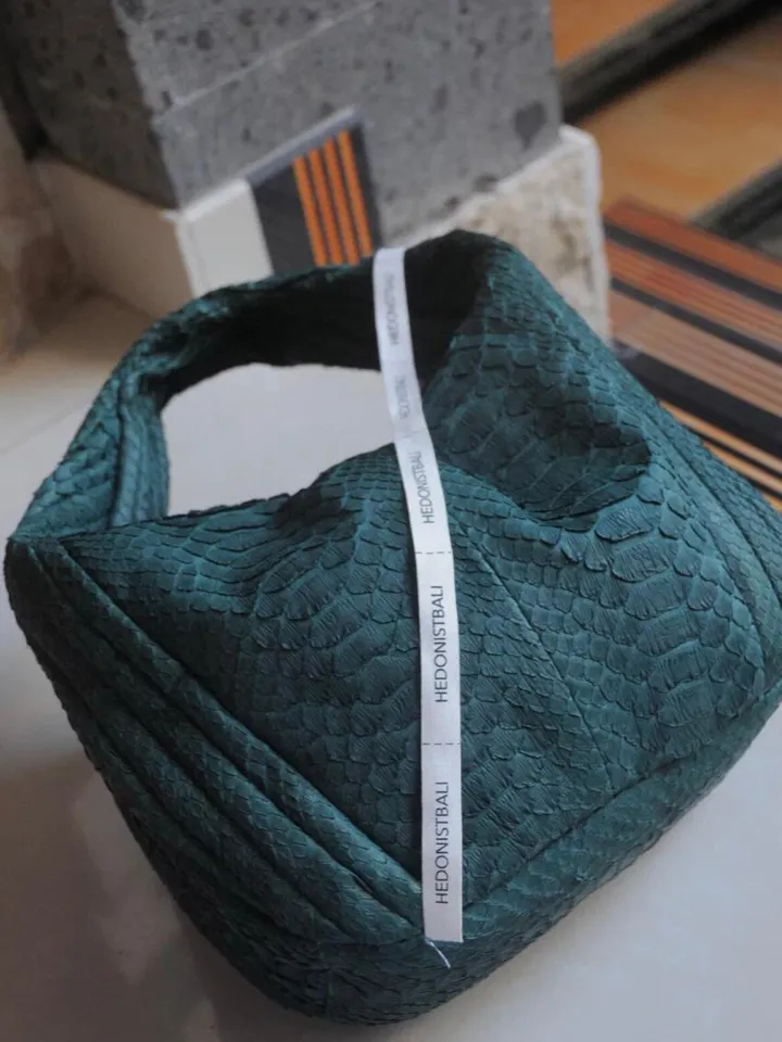 Medium Soft Hobo Classy Sport Woman Stitched Bag | Purse Genuine Python Skin | Dewi Green Big Elegant Leather Designer Soft Bag Snake |