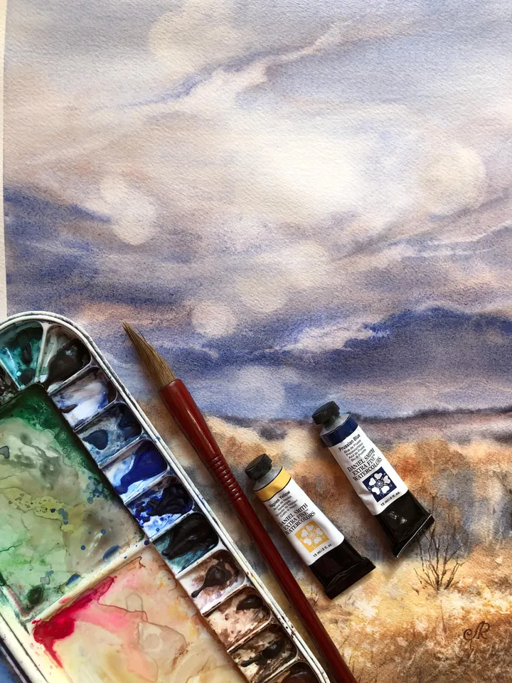 Landscape Original Watercolor Painting Autumn Painting