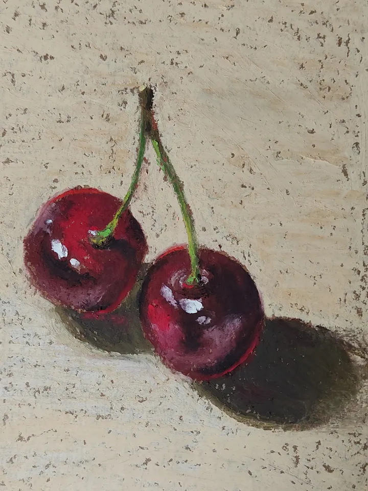 Cherries. Original oil pastel painting.