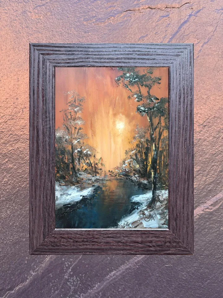 Forest Original Painting Oil Abstract Landscape Sunset Wall Art