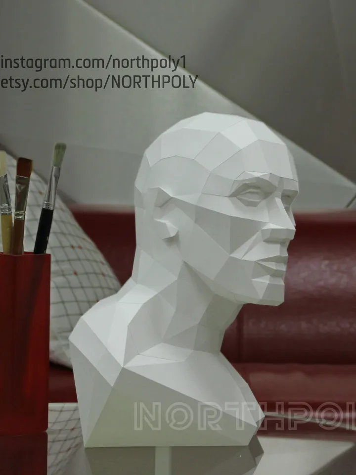 Male Bust Papercraft, Digital Template, PDF Download, Gurko, 3D Low Poly, Pepakura, DIY Origami Sculpture, Paper Decor, DIY Gift