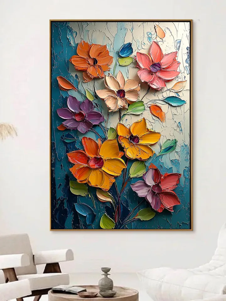 Large Impasto Floral Painting, Textured 3D Flower Artwork, Colorful Original Art, Wall Art Decor, Modern Abstract Flowers,Home Office Decor