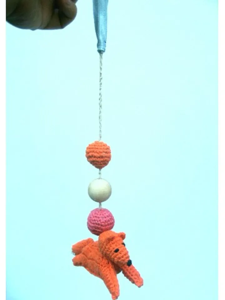 Fox stroller toy pram, orange pram toy, car seat toy, crochet baby rattle, forest pram decoration, forest stroller