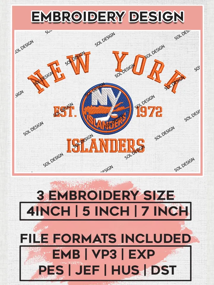 NHL New York Islanders Est 1972 Embroidery Files, NHL New York Islanders Embroidery Designs, NHL Embroidery Designs, NHL Machine Embroidery Designs, Digital Download