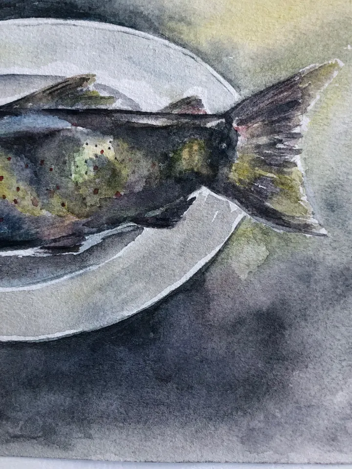 Fish original watercolour painting hand painted modern painting wall art 8x11 inch